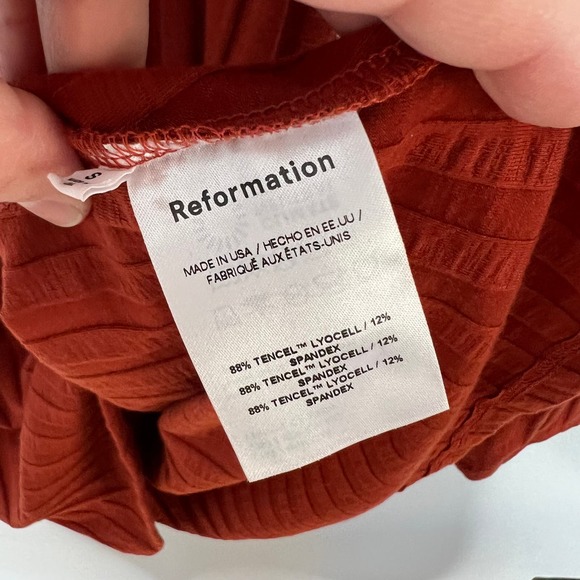 New Reformation Libra Knit Mini Dress Rust Orange Side Slit Long Sleeve Sz S - Picture 7 of 9